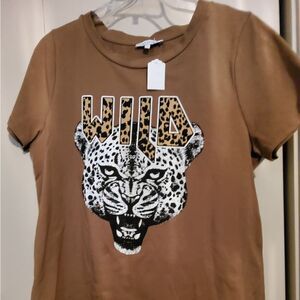 NWOT Crescent "Wild" leopard screen print t-shirt NWOT